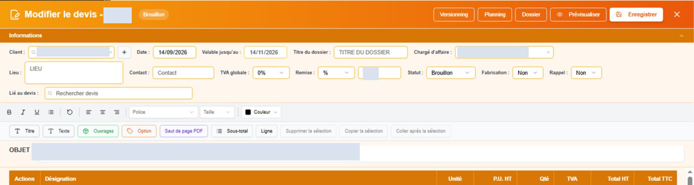 Éditeur de devis BTP Nova Connect