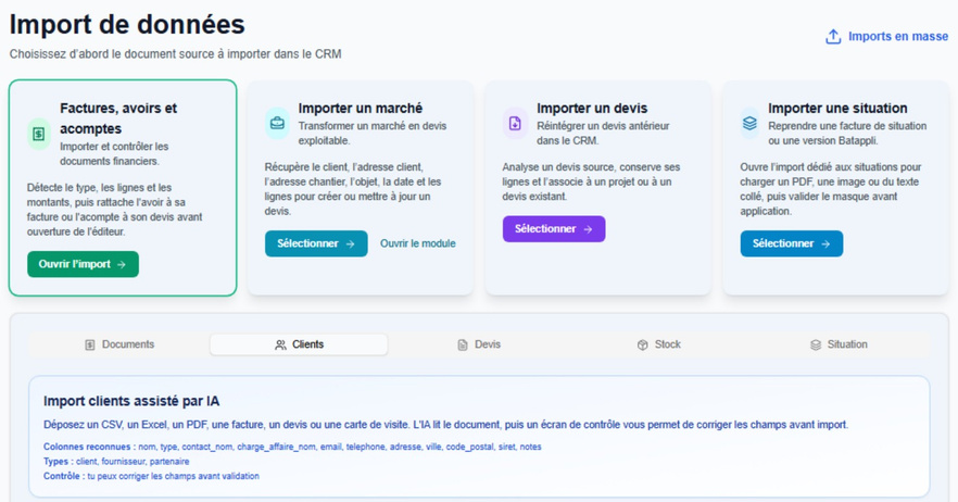 Import de données métier avec contrôle des champs avant validation